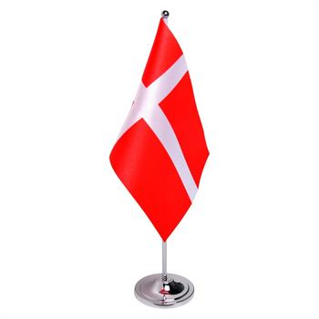 Stor dansk bordsflagga med chromad stång