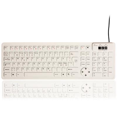 Vattentätt tangentbord i silikon gummi, vit, NORDISKT språklayout - SLUTSÅLD - EOL