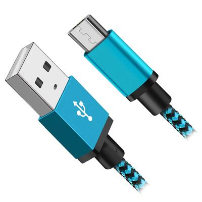 Blå tygklädd USB sladd med micro USB, 2 meter - SLUTSÅLD - EOL