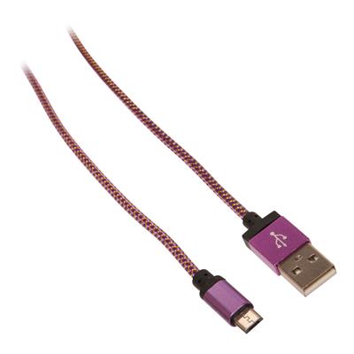 Tygklädd micro USB laddsladd i guld och lila, 2 meter - SLUT - EOL