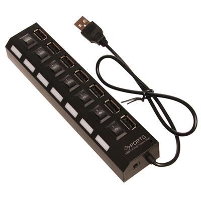 USB brytare, svart, 60 cm kabel, 7 uttag