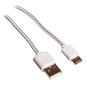 USB C tygkabel, 2 meter, svart vit