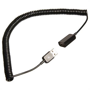 USB spiralförlängningskabel, 125 cm, svart