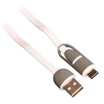 USB laddsladd för både USB C och Micro USB, 1 m, vit
