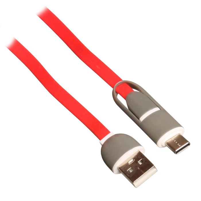 USB laddsladd för både USB C och Micro USB, 1 m, röd