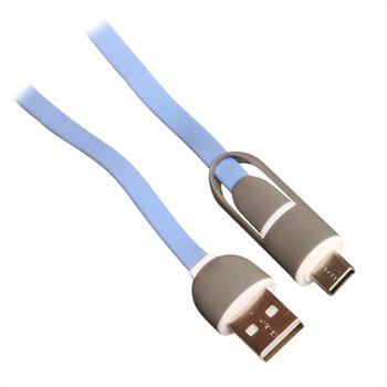 USB laddsladd för både USB C och Micro USB, 1 m, blå
